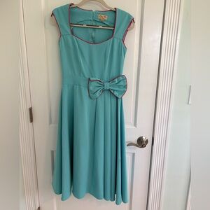 Lindy Bop Turquoise Dress with Pink Trim and Bow